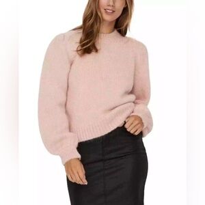 NWT Vero Moda Diana High Neck Puff Sleeve Sweater in Sepia Rose Size Small